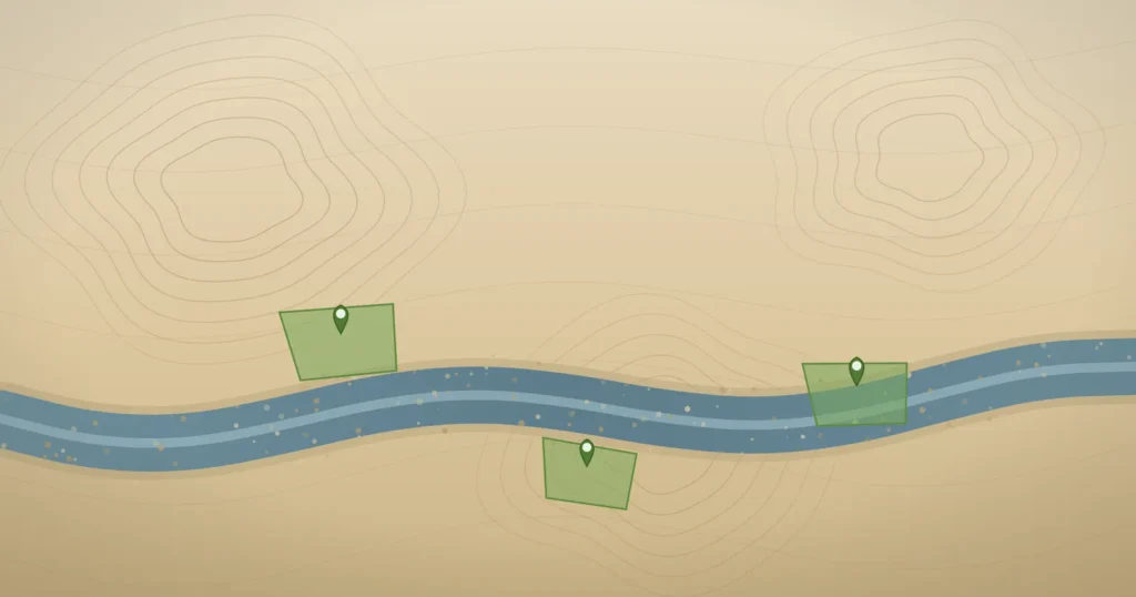 Gravel extraction web GIS showing extraction sites mapped along a river
